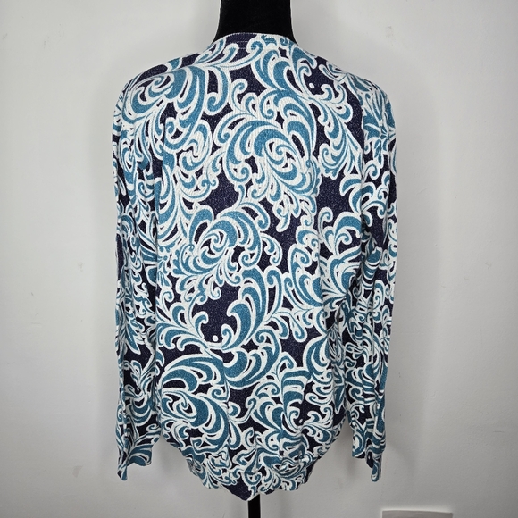 Croft & Barrow Knit Top Size XL Blue Mermaid Waves Silver Metallic Soft Comfy - Picture 3 of 16